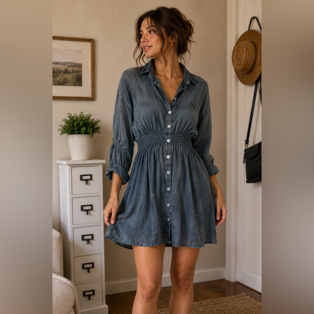 Blue Blush Blue/Green Button-Front Mini Dress